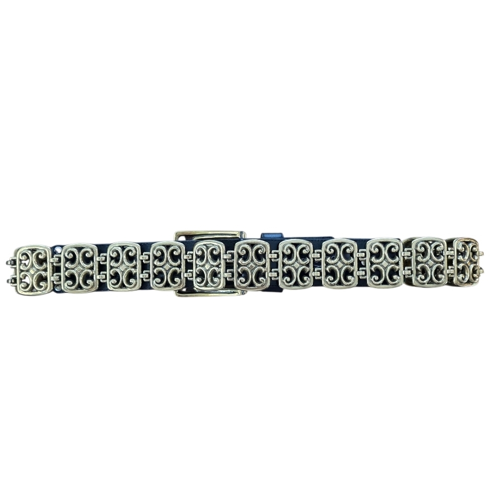 Brighton Black Leather Scroll Link Belt Gold Tone Accents Size M Style 49013 USA - Picture 5 of 11